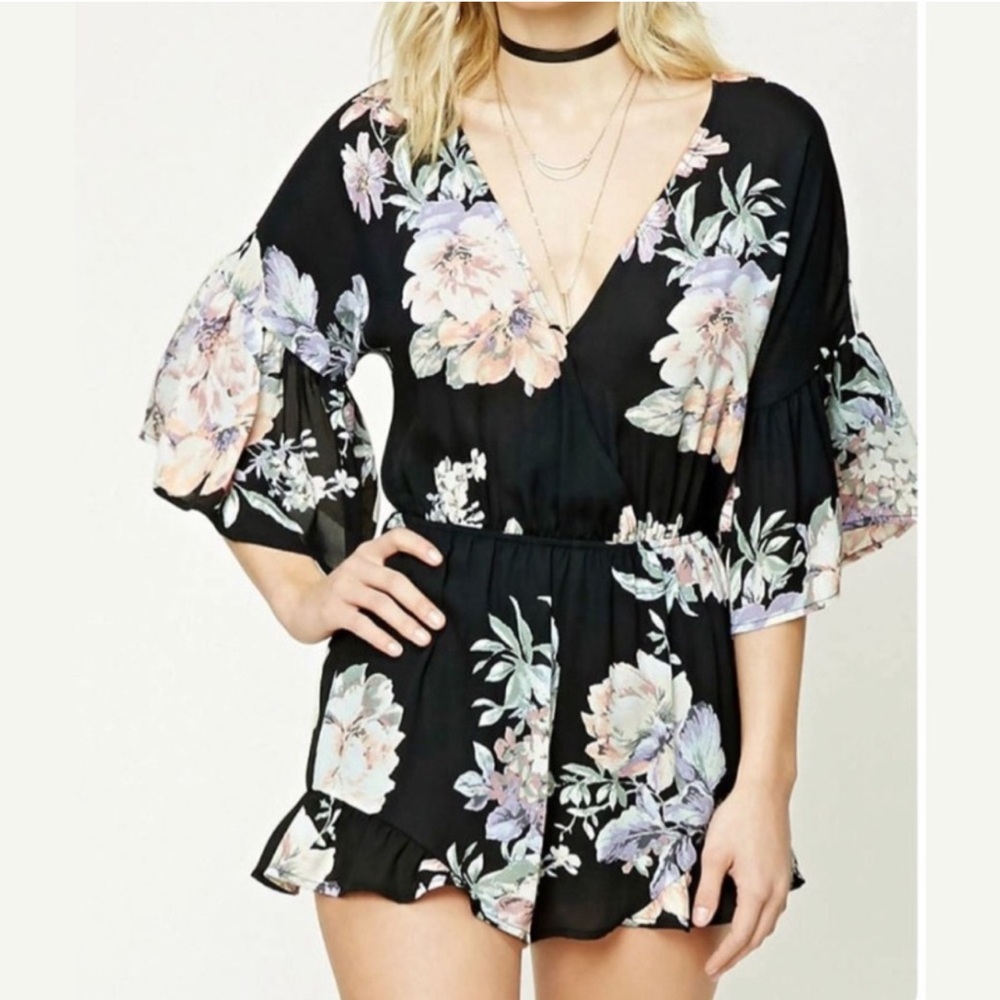 Forever21 Contemporary line floral romper